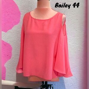BAILEY 44 NWT SILK TOP BLOUSE COLD SHOULDER FLUTTER SLEEVES SUN DROP COLOR MED